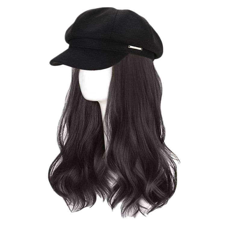 ♥ ベレー マジックテープ ウィッグ付き帽子 ストレート 髪付き帽子 帽子ウィッグ ウィッグ ロング 取り付け便利 かつら 帽子付きウィッグ 髪の毛 小顔効果 ベレー帽 ウェーブ 秋 ウィッグ 自然 暖か kongban410