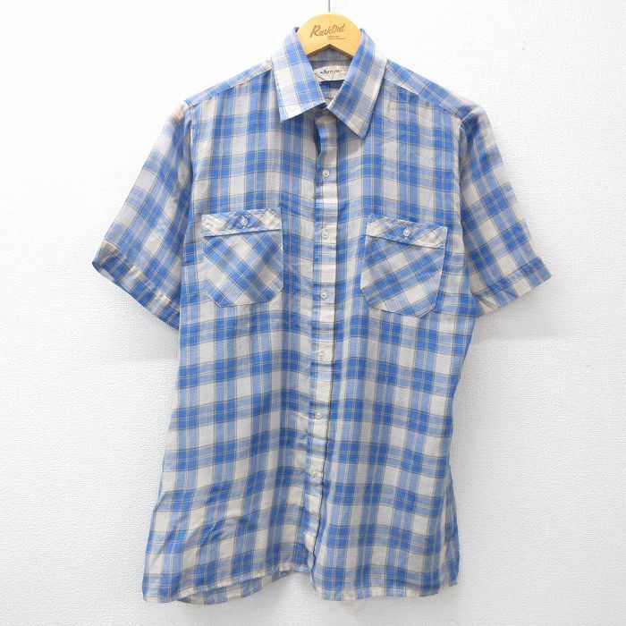 M/古着 アロー 半袖 シャツ メンズ 90s 紺他 ネイビー チェック 24aug02 中古 トップス