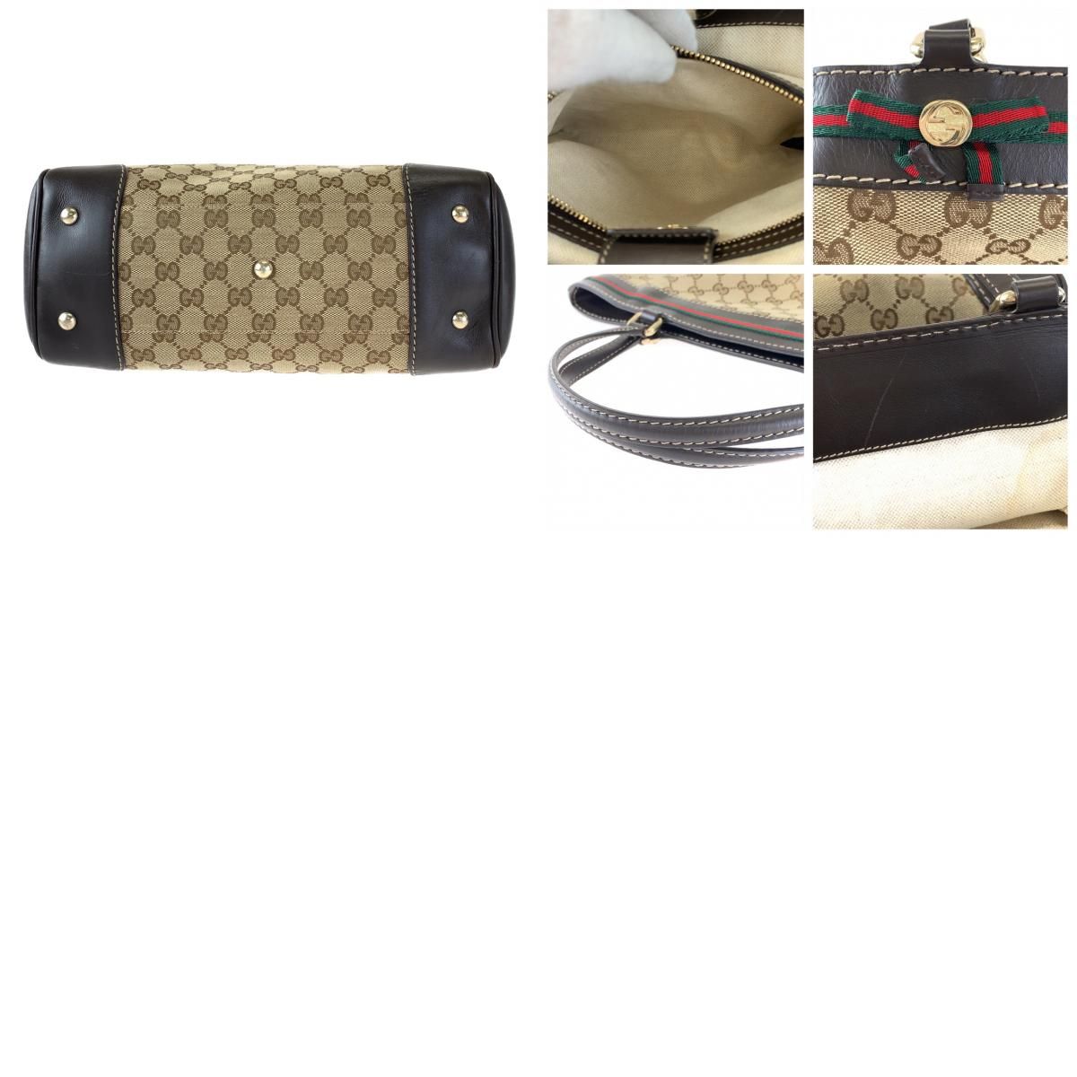 GUCCI グッチ GGキャンバス ブラウン キャンバス /レザー 257061 486628 トートバッグ ハンドバッグ レディース 400934  【中古】【中古】