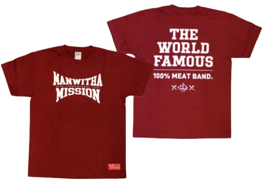MAN WITH A MISSION マンウィズアミッション THE WORLD FAMOUS フェイマス Tシャツ バーガンディ L