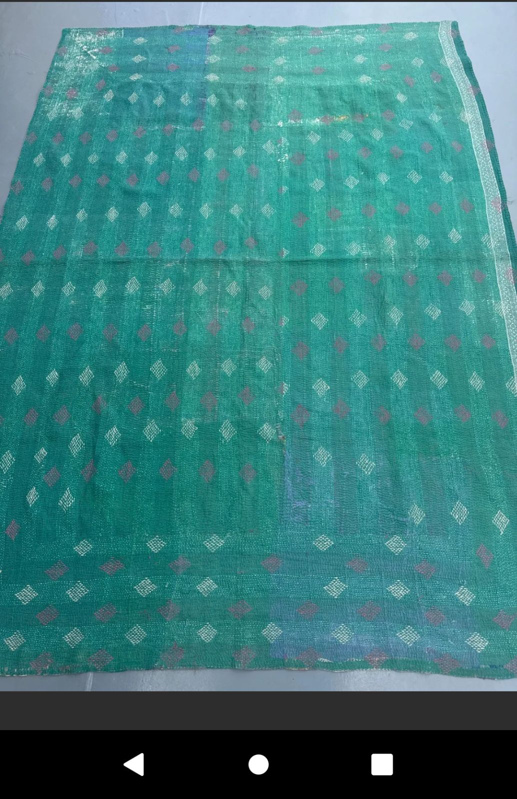 G016 ラリーキルト グドゥリー カンタ刺繍 ベッドカバー マルチカバー オレンジ シャビーシック 水色 ブルー タペストリー ボロ BORO アンティーク 古布