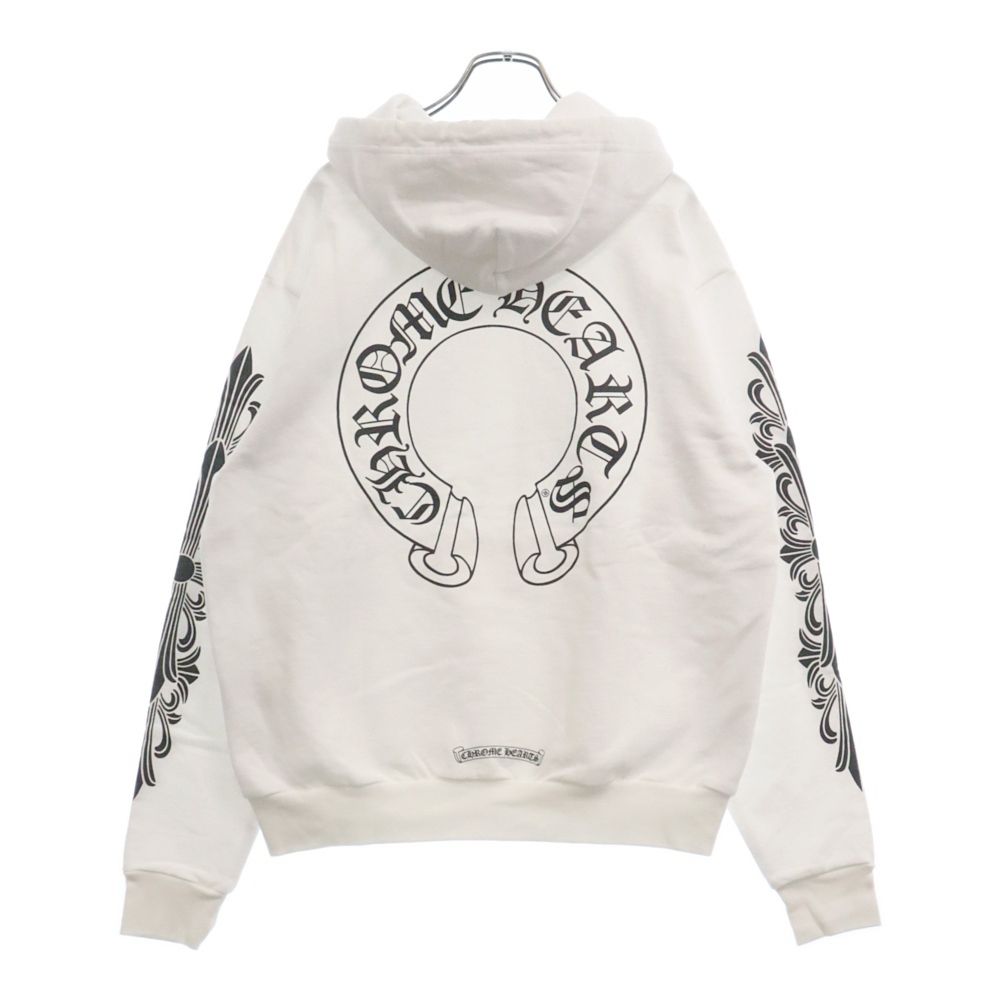 CHROME HEARTS (クロムハーツ) SWTSHRT HD ZIP フローラルクロス ホースシュー プルオーバーパーカー ホワイト