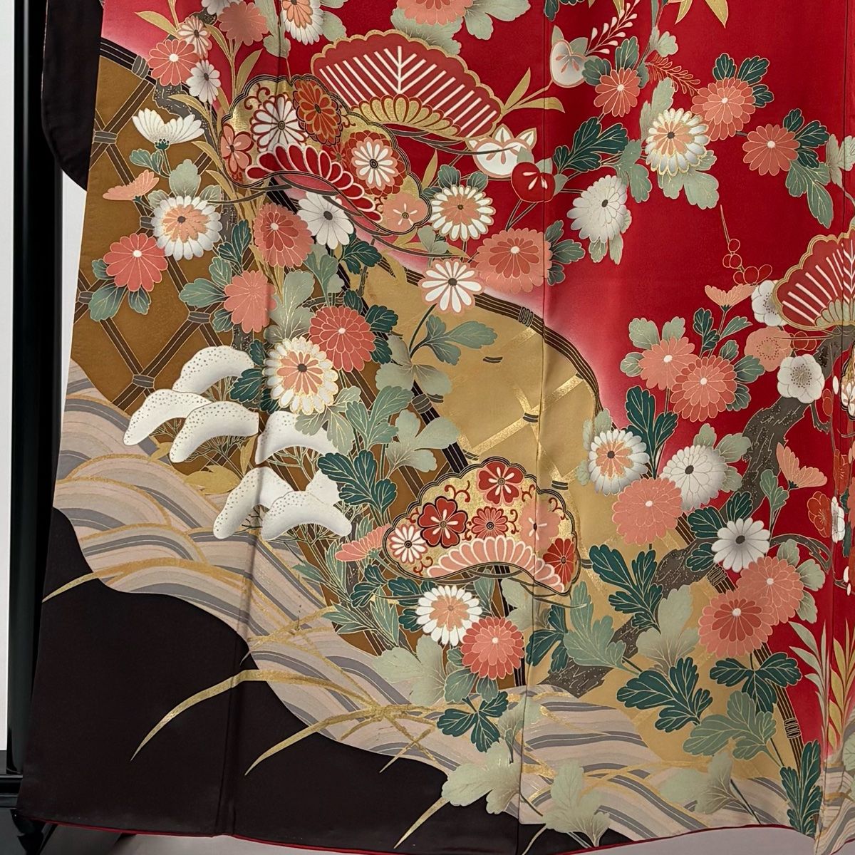 振袖 身丈162cm 裄丈65.5cm M 袷 袋帯フルセット 笠松 菊 金彩