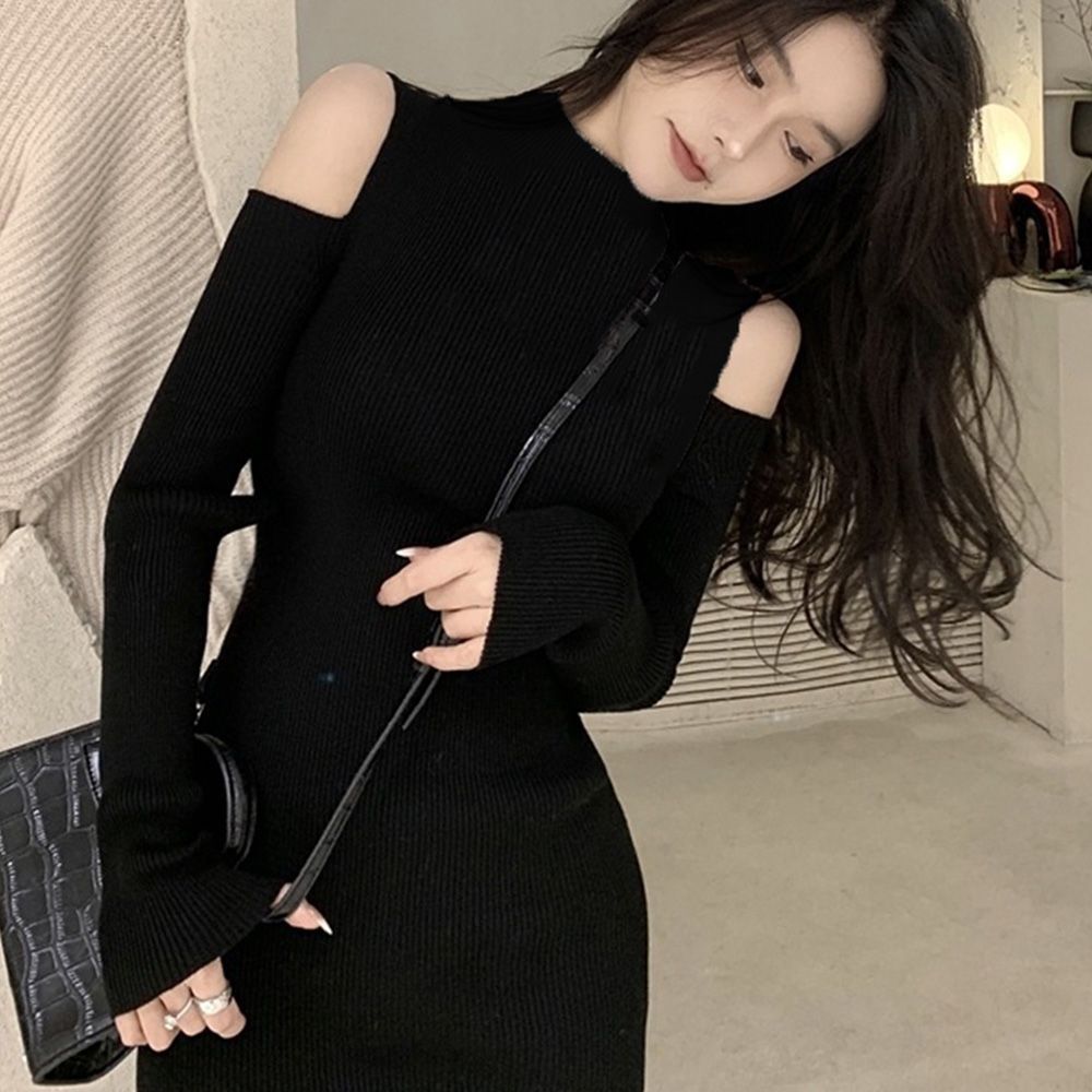 Glam Lips ニットロングワンピース　ブラック ONEPIECE