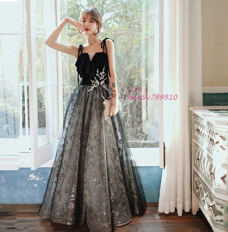  イブニングドレス 緑 黒 ベロア キャミドレス 結婚式ドレス パーティードレス オシャレ キラキラ 発表会ドレス ロングドレス 二次会ドレス hax 5 v 799910 その他 ブライダル小物