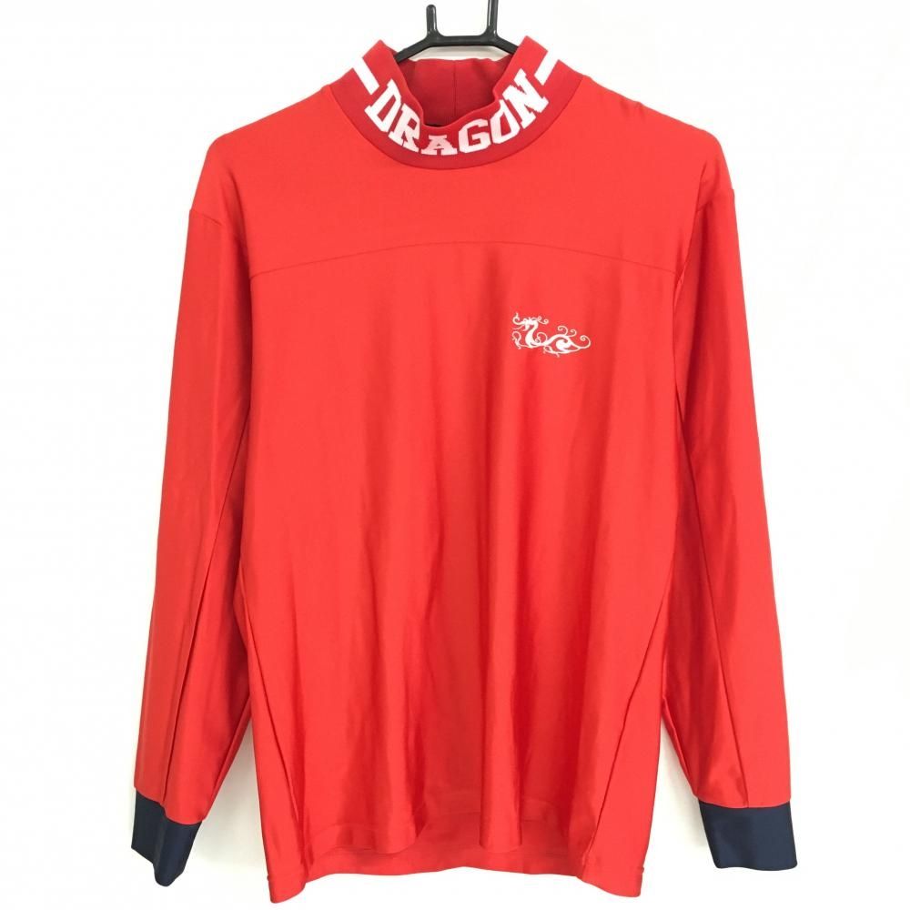 【超美品】ダンスウィズドラゴン 長袖ハイネックシャツ レッド×白 ネックロゴ ネックライン メンズ 2(M) ゴルフウェア Dance With Dragon