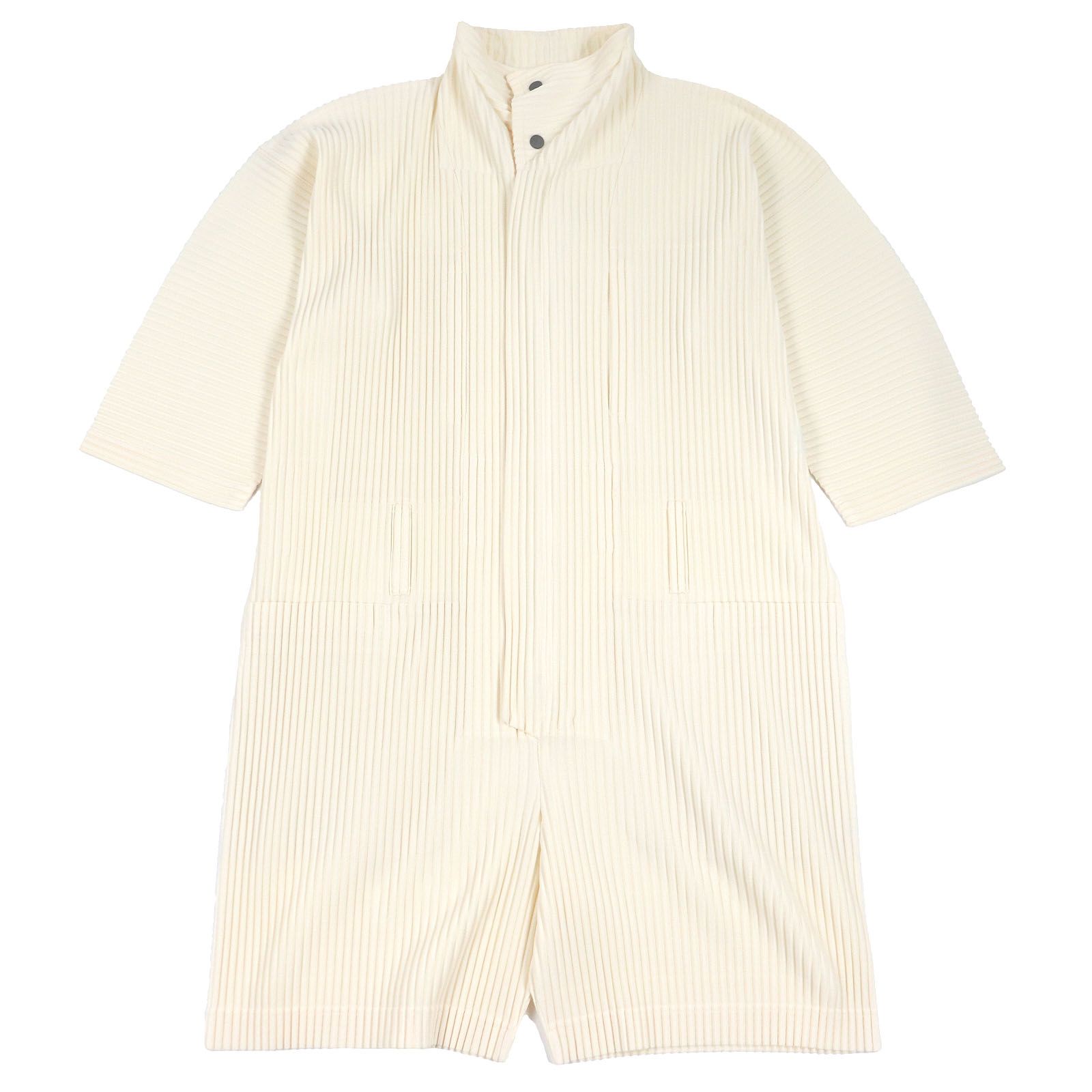□HOMME PLISSE ISSEY MIYAKE オム プリッセ イッセイミヤケ HP51JI141 PLEATS BOTTOMS 3 ジャンプスーツ ツナギ ミルクホワイト 3 日本製 正規品 メンズ