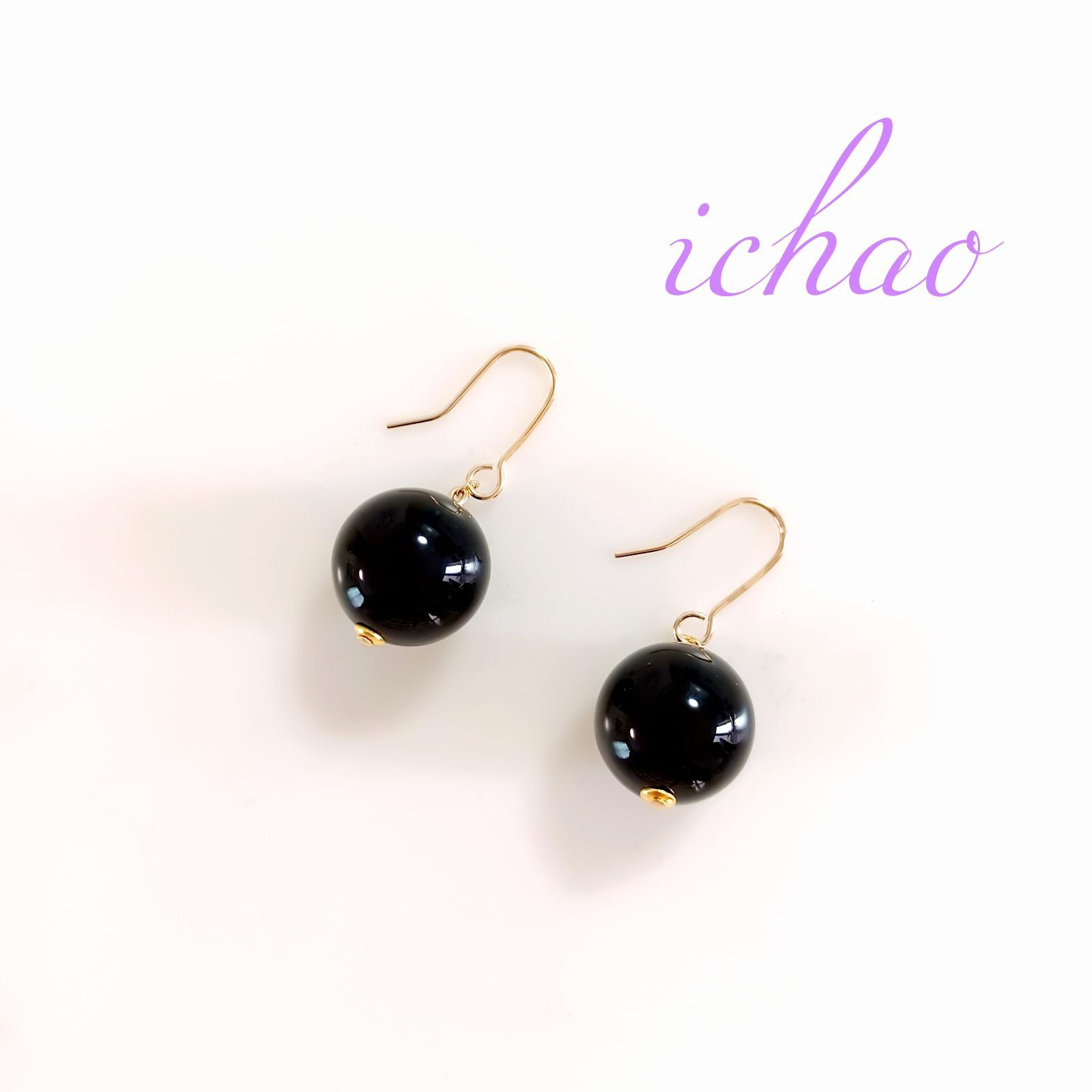 14kgf ブラックアベンチュリンクォーツ オニキス ピアス イヤリング 天然石