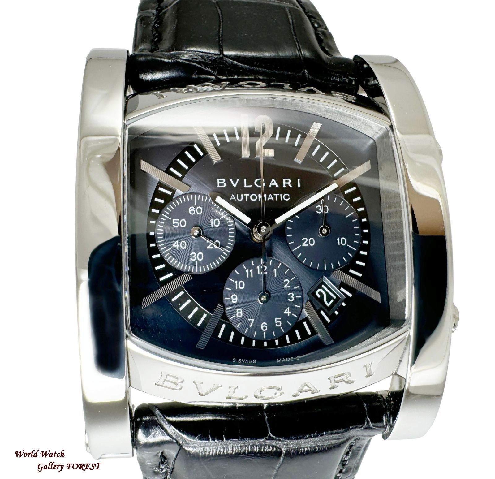 ブルガリ BVLGARI アショーマ AA44SCH メンズ腕時計 クロノグラフ 自動巻き ブルー文字盤 外装仕上げ Aランク