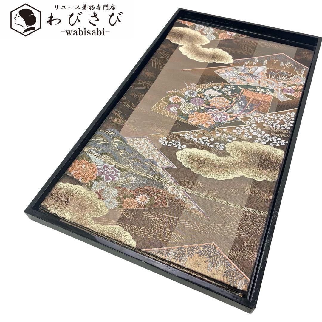 袋帯 地紙に花模様 鳳凰 松 金糸 焦茶色 フォーマル O-4287 - メルカリ 