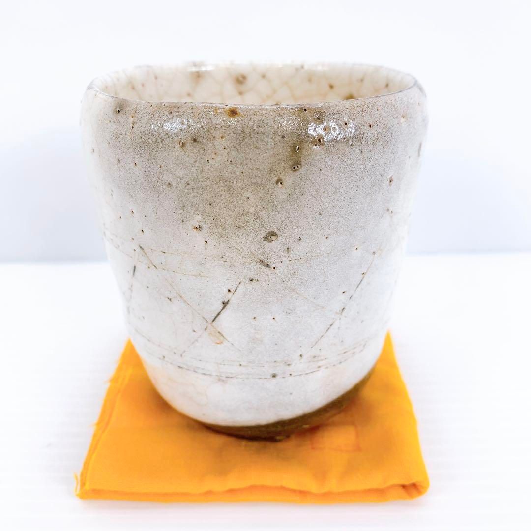 粉引湯呑 共箱 共布 栞 アンティーク 茶器 茶用品