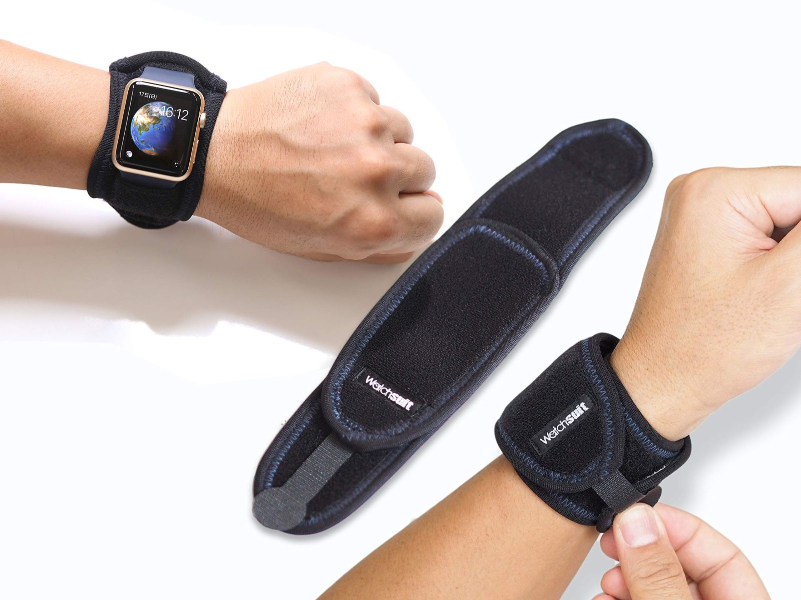 新品 のカバー、信頼のメイドインジャパン Watch・GARMIN・Fitbitをプールで水泳等に 《Watchsuit黒／黒紺》腕時計やスマートウォッチを５秒で簡単装着する保護プロテクターです。Apple