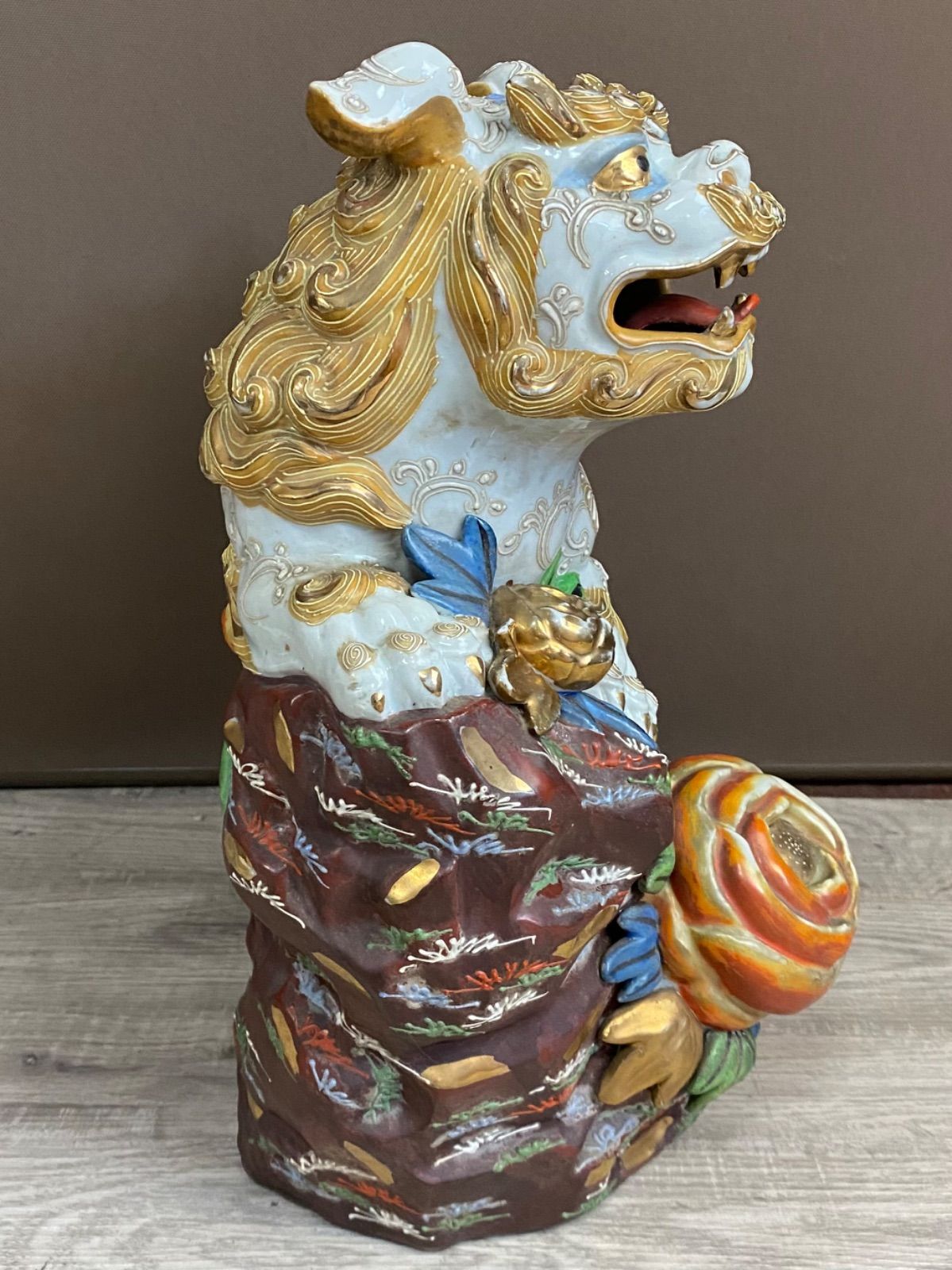 九谷焼 陶孫作 白獅子 縁起物 置物 九谷焼 陶孫作 白獅子 縁起物 置物