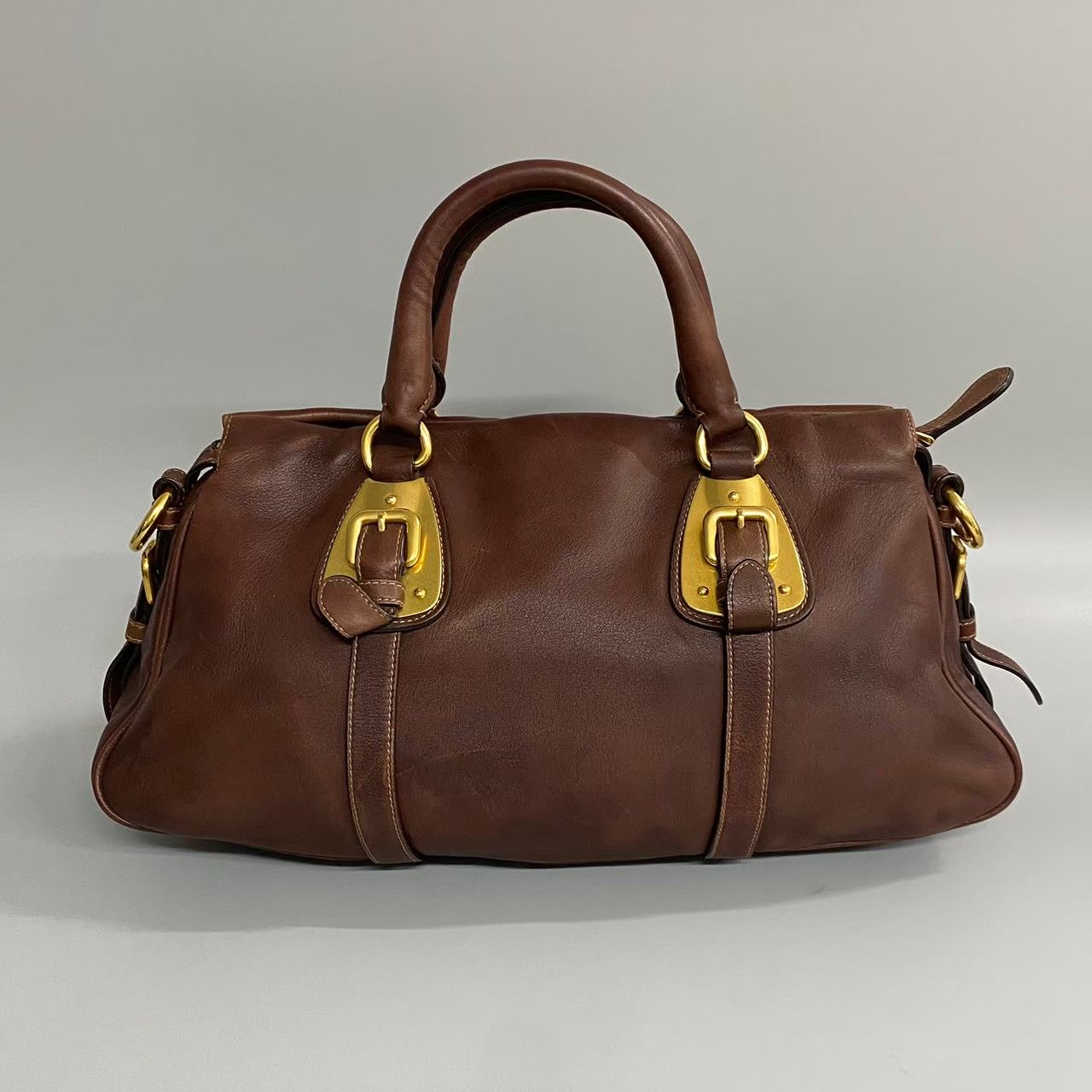 PRADA プラダ ボストンバッグ 2way 本革 レザー ブラウン ロゴ