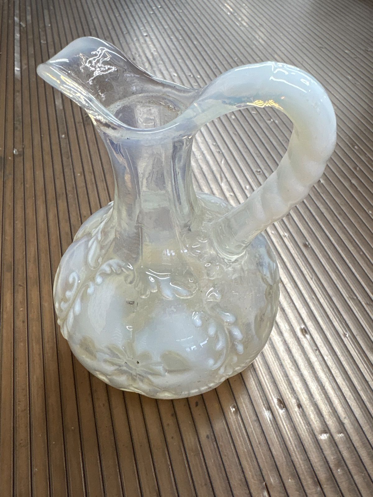 VINTAGE フラワーベース 小物入れ fenton ミルクガラス フェントン Fenton ブルーオパールセント ホブネイル ミニフラワー