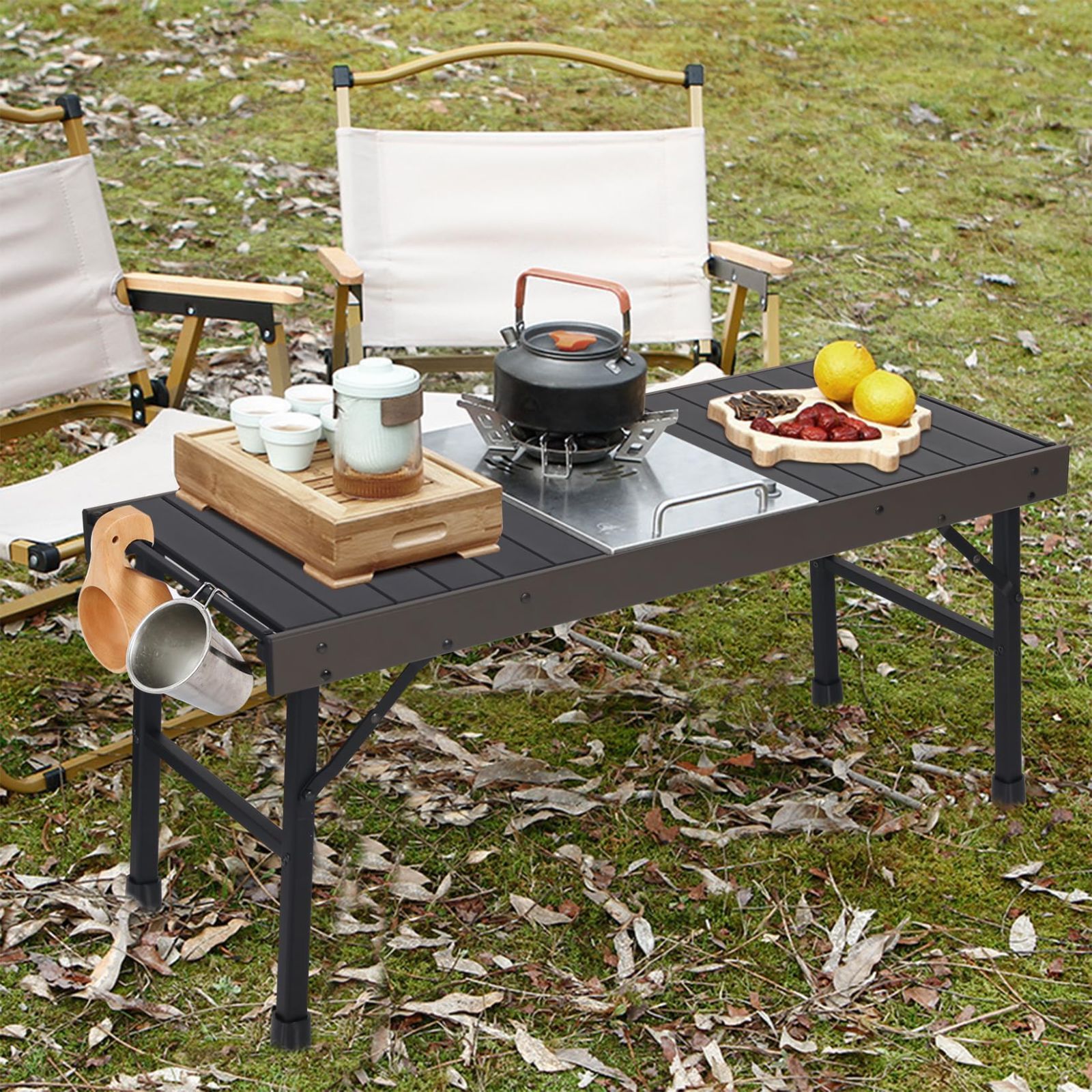 新品未使用》木目調 アウトドア テーブル igt アルミ 軽量 袋付 木目調