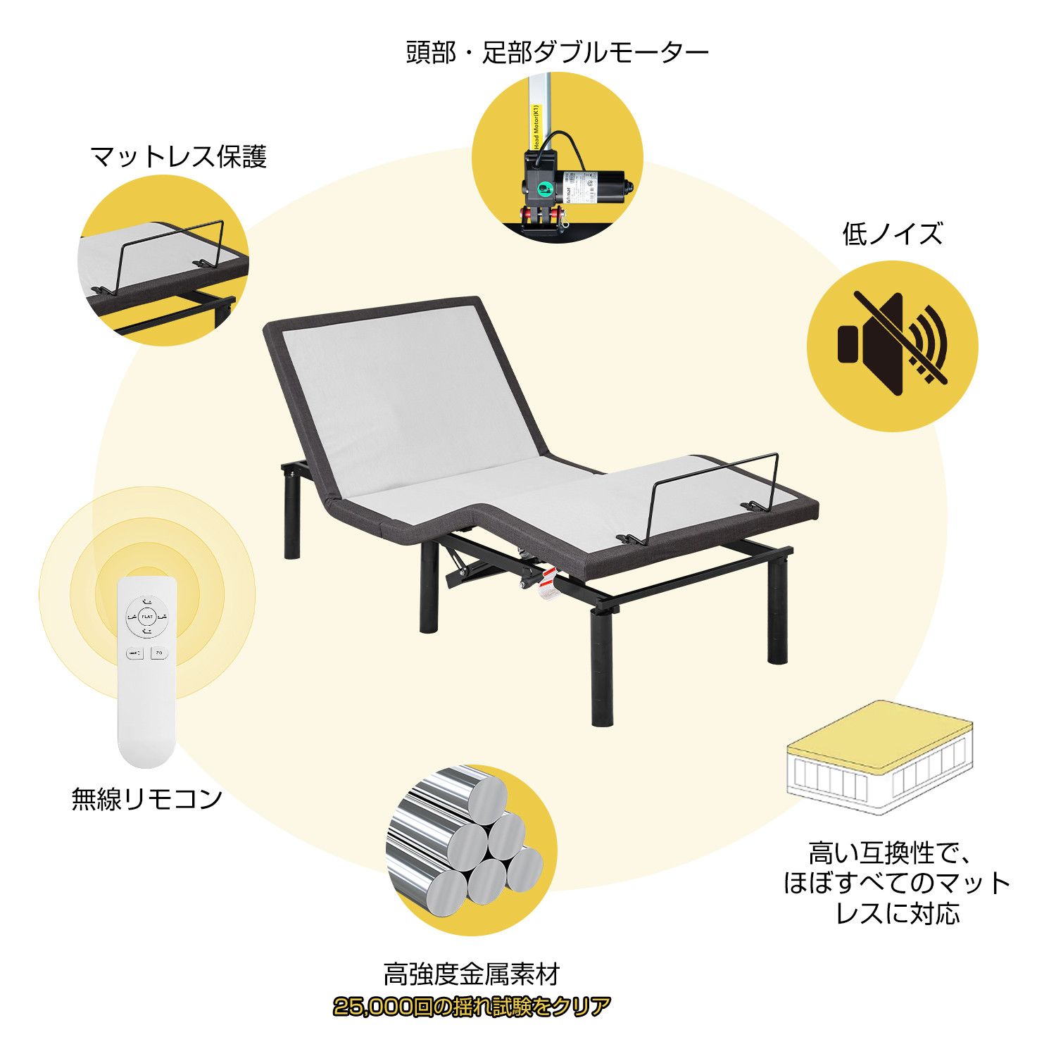 電動ベッド 折りたたみベッド 2モーター 196*97cm シングル 家庭用 