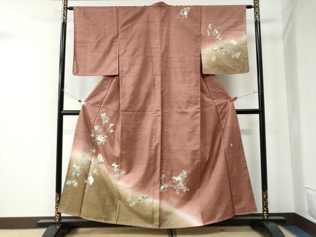 平和屋着物○訪問着 白山紬 友禅 紬地 枝花文 正絹 逸品