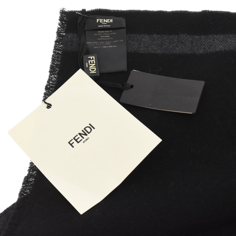 FENDI (フェンディ) ロゴジャガードウールマフラー ストール ブラック  