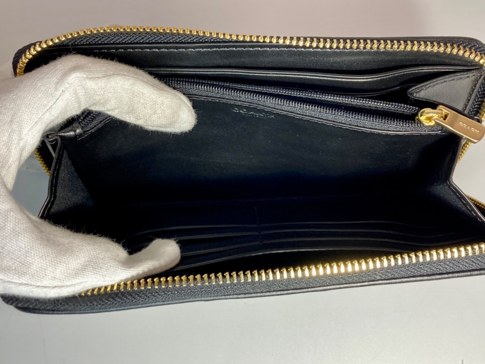 AZ049) COACH SIG PVC LTH ACC ZIP ラウンドファスナー F54630 カーキ ブラック