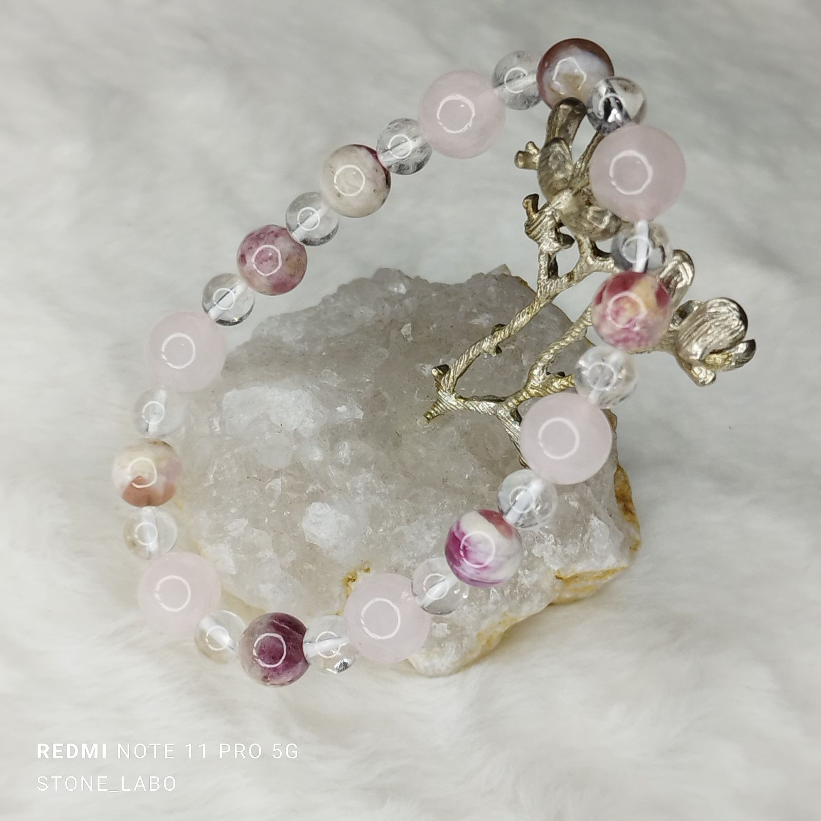 ローズクォーツ トルマリンベリル 水晶 ブレスレット【天然石