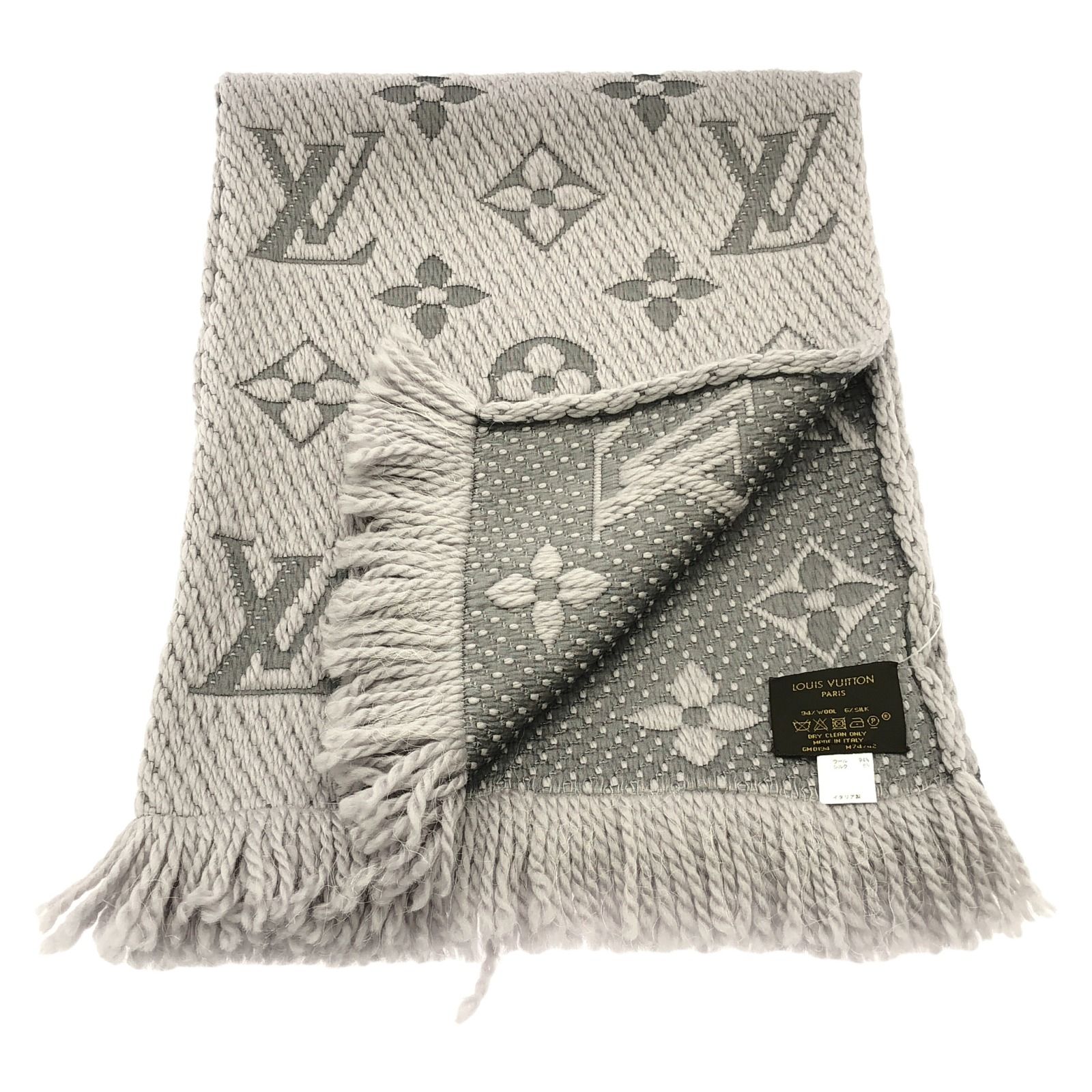 Louis Vuitton グレー マフラー ウールシルク ヴィトン モノグラム
