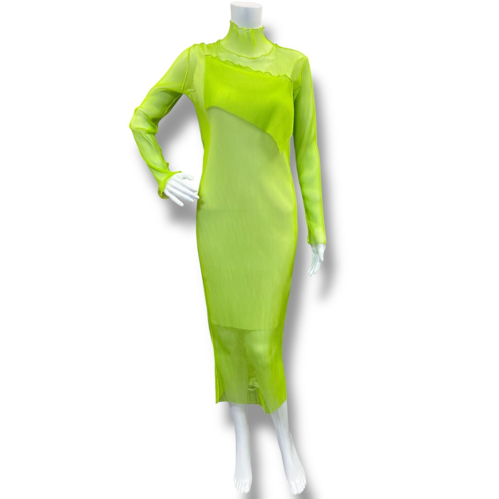 参考上代42900円 ♥品 kotohayokozawa 24SS Layered Sheer Long Sleeve Dress レイヤードシアーロングスリーブドレス ワンピース コトハヨコザワ TD24S-DD02 ライム