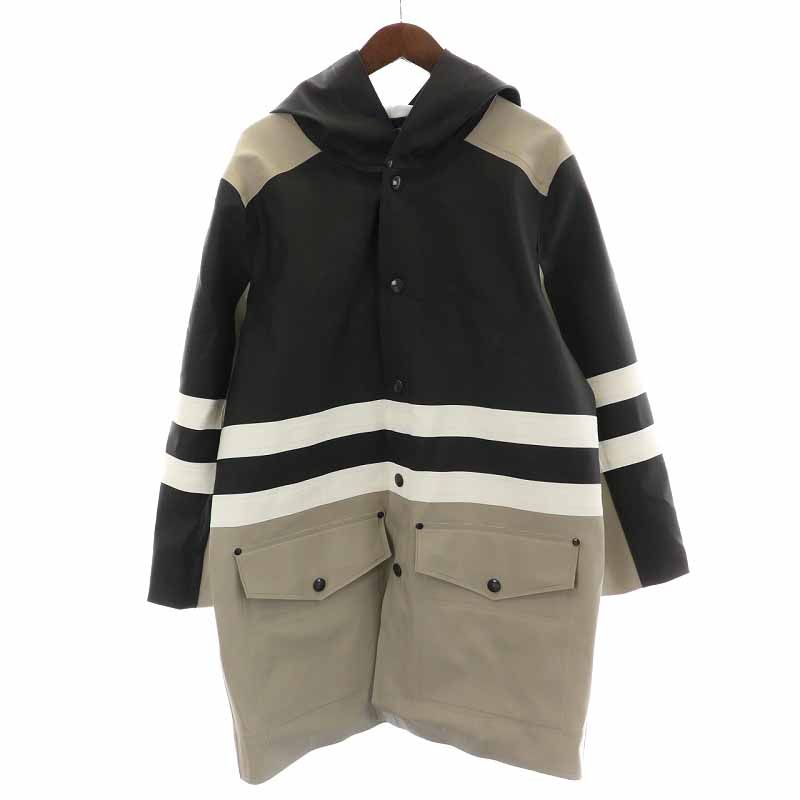マルニ MARNI STUTTERHEIM 18SS レインコート レインウェア ロング フード ビニールコーティング S グレージュ 黒 ブラック /YI6 OM
