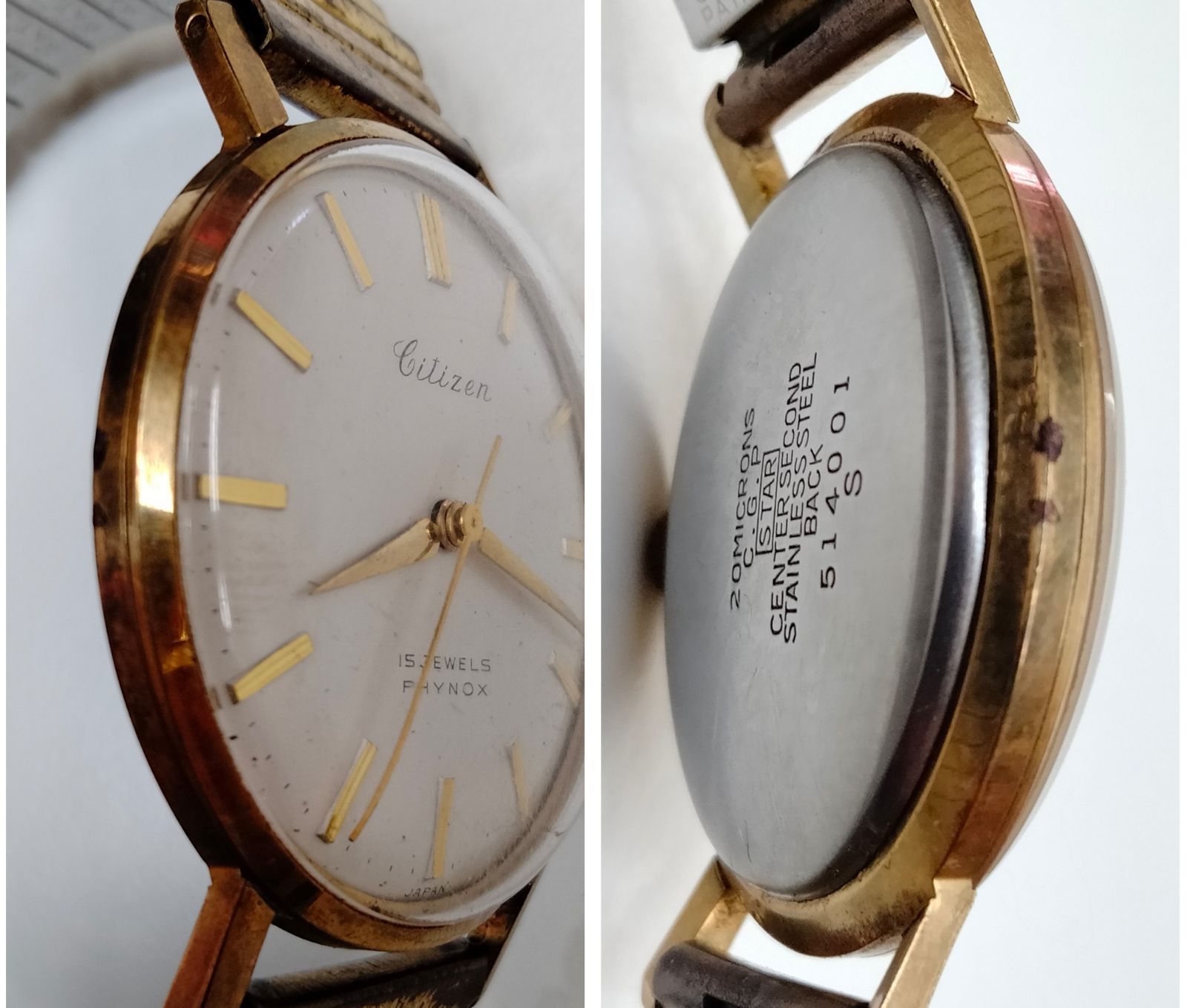 【在庫得価】CITIZEN PHYNOX 15JEWELS 腕時計14KGOLDFILLED 時計