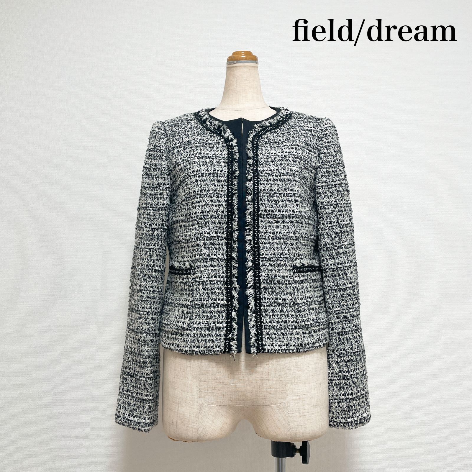 field/dream ノーカラージャケット ツイード ラメ Mサイズ 上品 お仕事