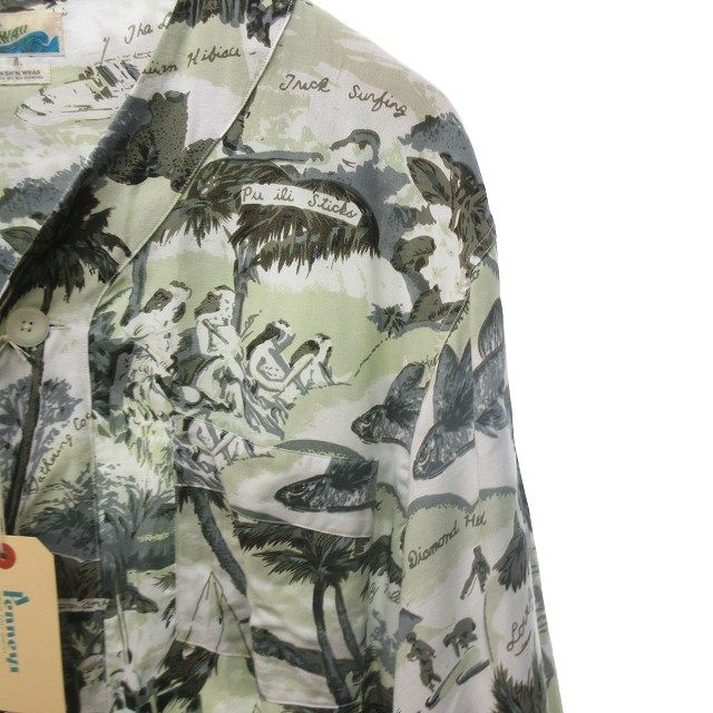 ペニーズ PENNYS HAWAII タグ付き アロハシャツ ノーカラー 総柄 