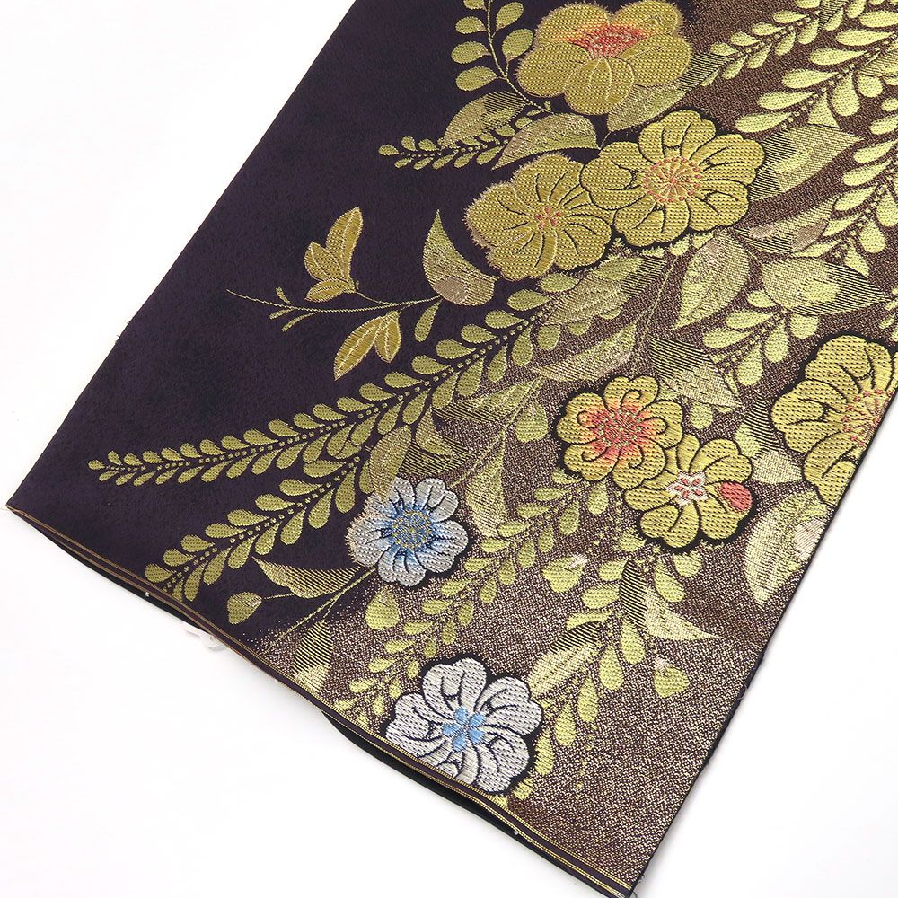 中古】 袋帯 正絹(金銀糸除く) パープル ゴールド 振袖 訪問着 和装  