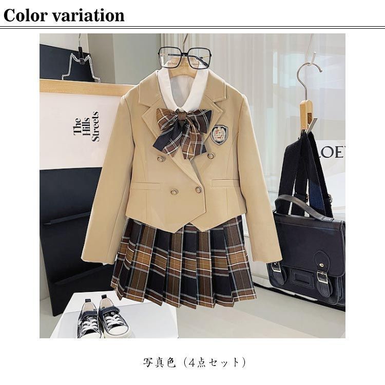 スカート 女の子 チェック柄 入学式 小学生 結婚式 卒業式 卒園式 春秋 長袖 セットアップ スーツ ジャケット ブラウス リボン 上下セット フォーマルスーツ M250320-79 女の子 入学式 結婚式 子供用 韓国ファション チェク柄