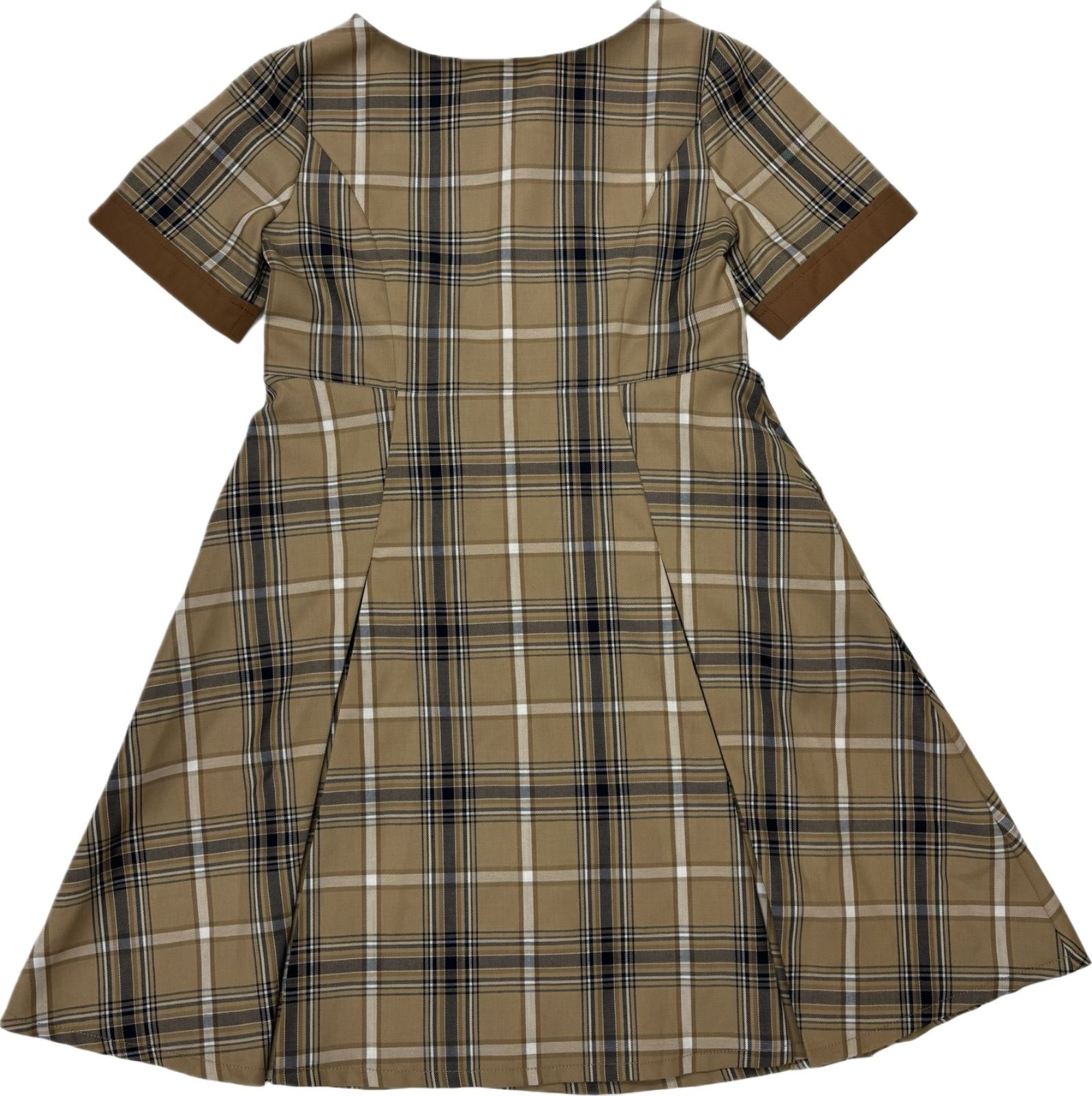 キッズワンピース 女の子 ベージュ系 チェック フォーマル 襟付き サイズ140㎝