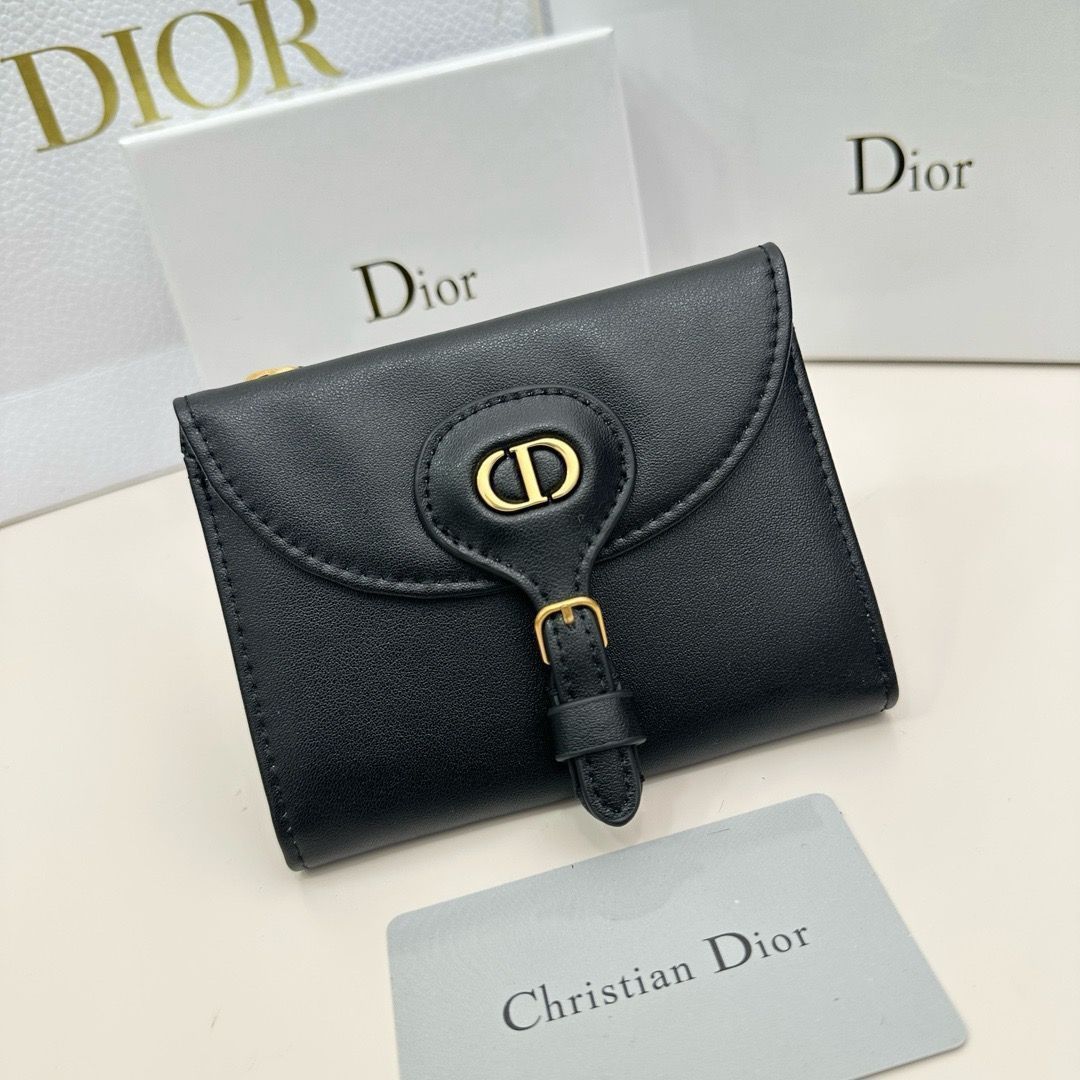 今日特価】Dior D32 ミニウォレット, ブラック, 高級レザー使用