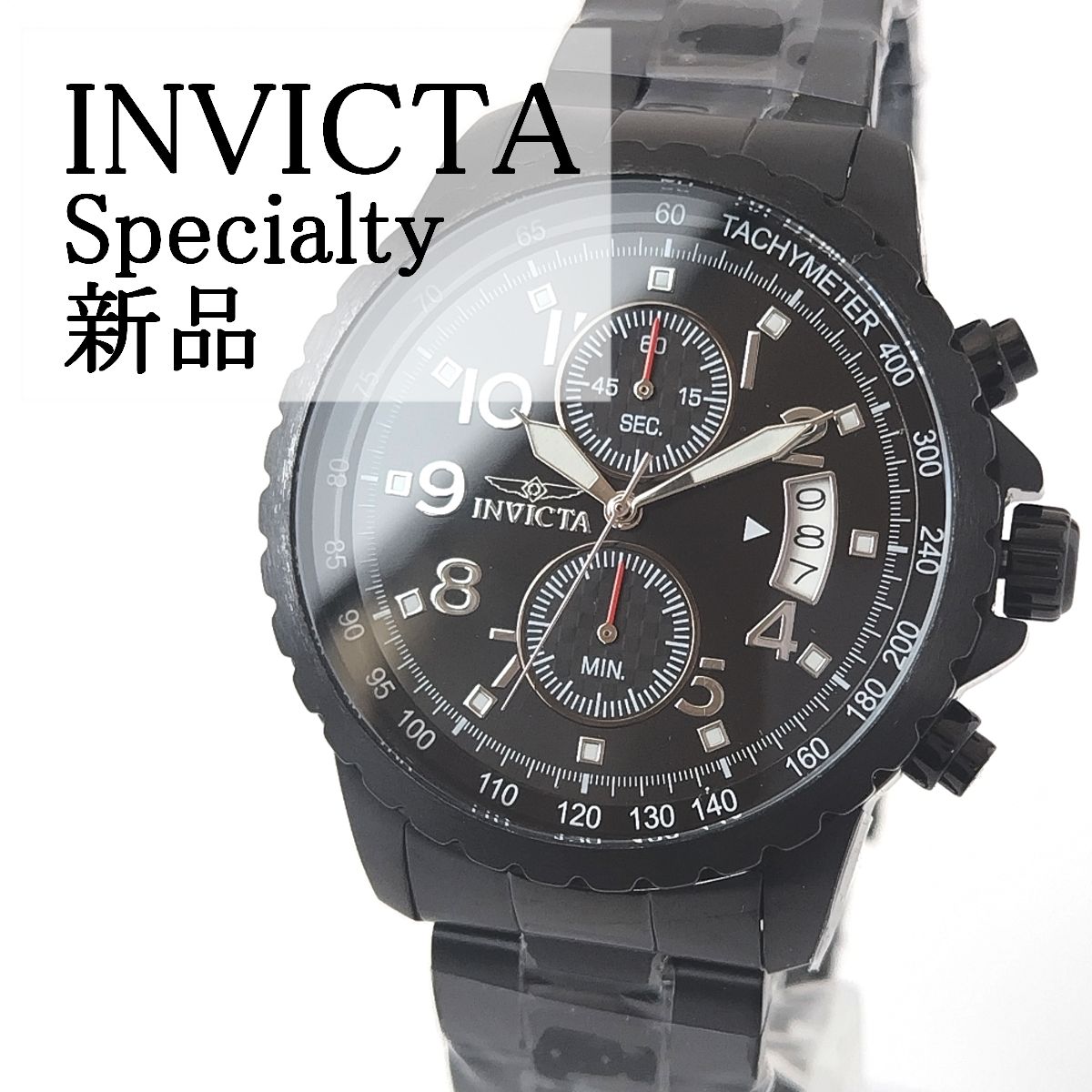 黒ブラック新品かっこいいINVICTAメンズ腕時計クロノグラフ日付ワイルド箱付