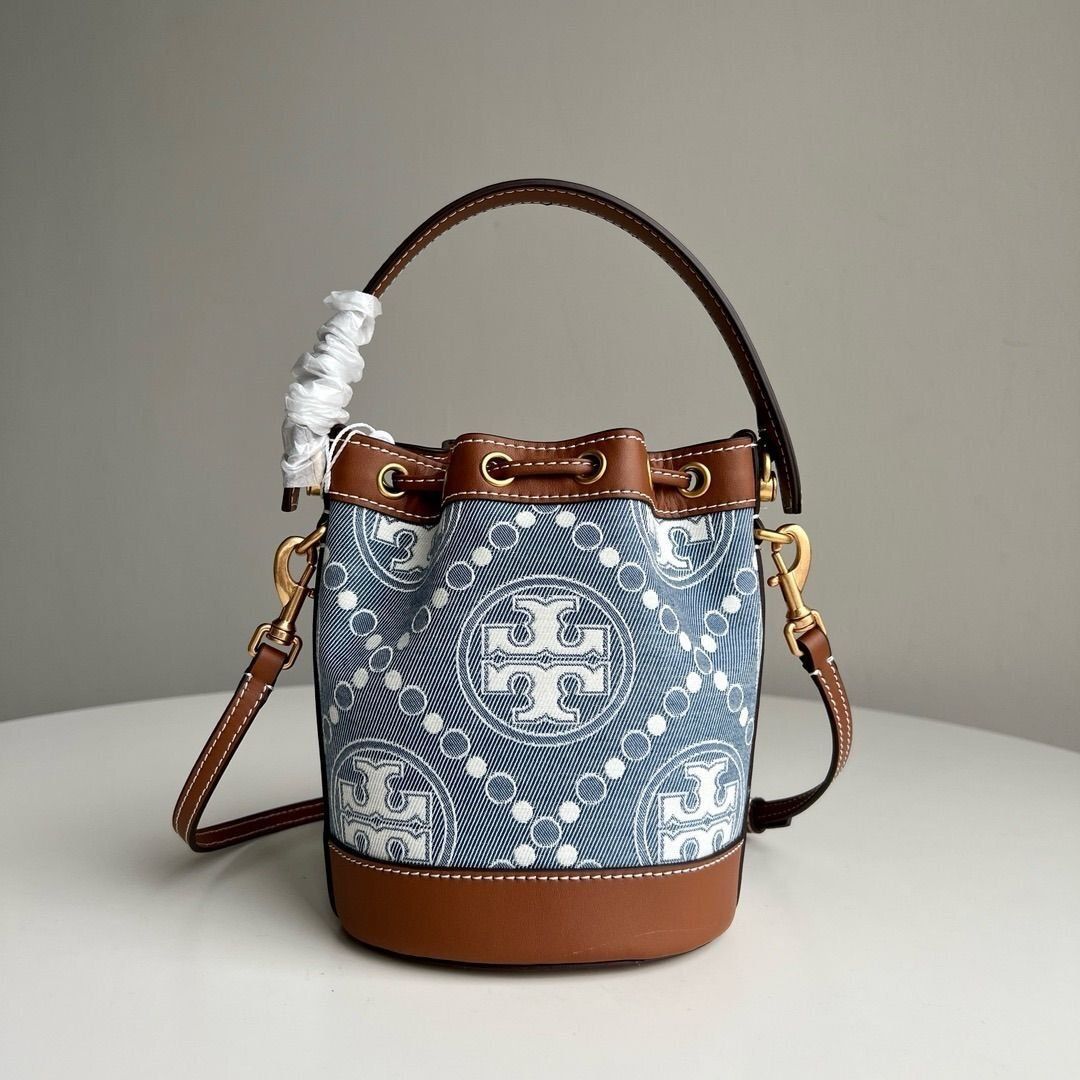 TORY BURCH トリーバーチ ミニバケツバッグ Monogram ウォッシュデニム ジャカード トートバッグ 159638 - メルカリ