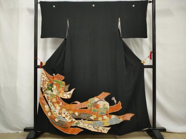 平和屋着物□豪華黒留袖 駒刺繍 雉花文 金彩 正絹 逸品