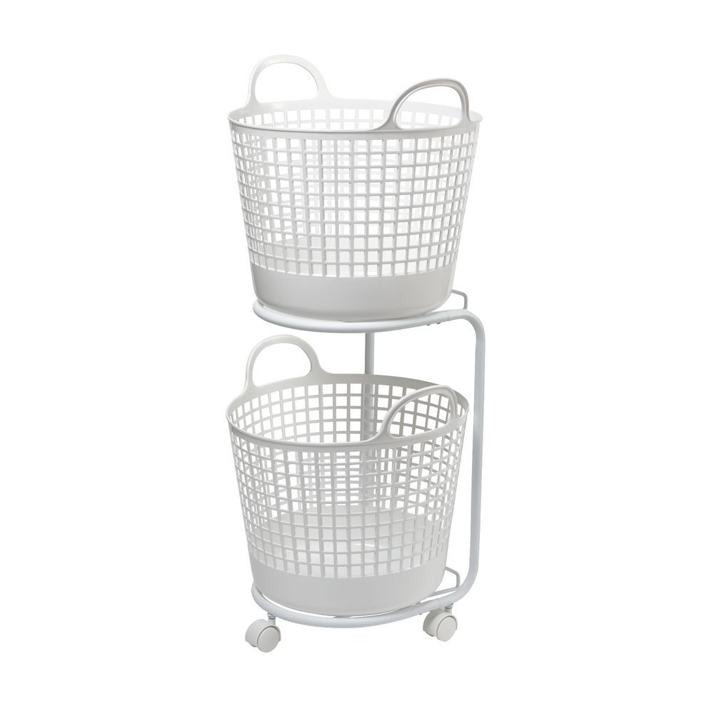 訳あり アウトレット ラタン2段バスケット 籐バスケット（1381