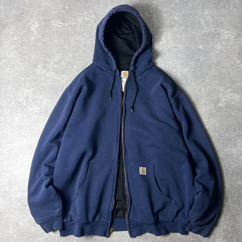 【大きい/美品】カーハート スウェットトレーナー サーマルライナー付き 紺 Carhartt サーマル ライナー付き プルオーバー スウェット フード