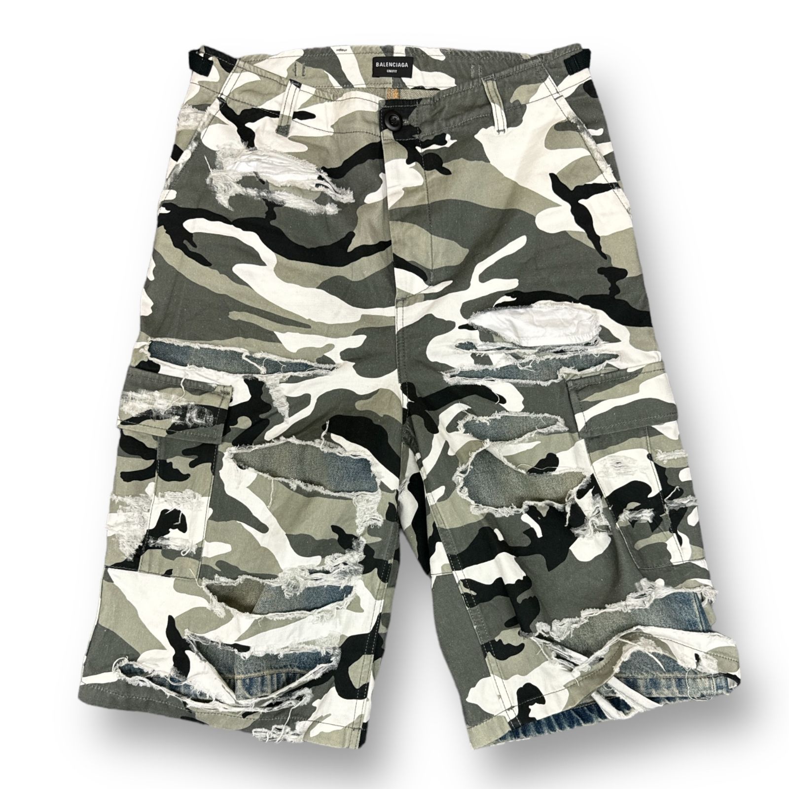 国内正規 BALENCIAGA 21AW ドッキング 迷彩 デニム ハーフパンツ