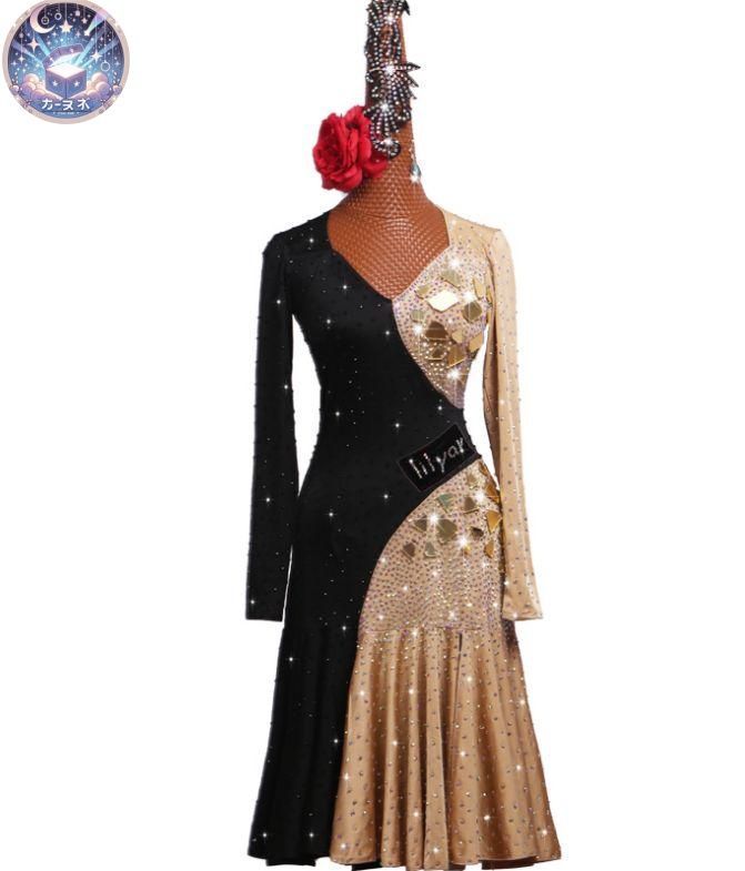 ♥ ラテンドレス ラテンワンピース ダンス衣装 ベージュ ブラック オーダーメイド