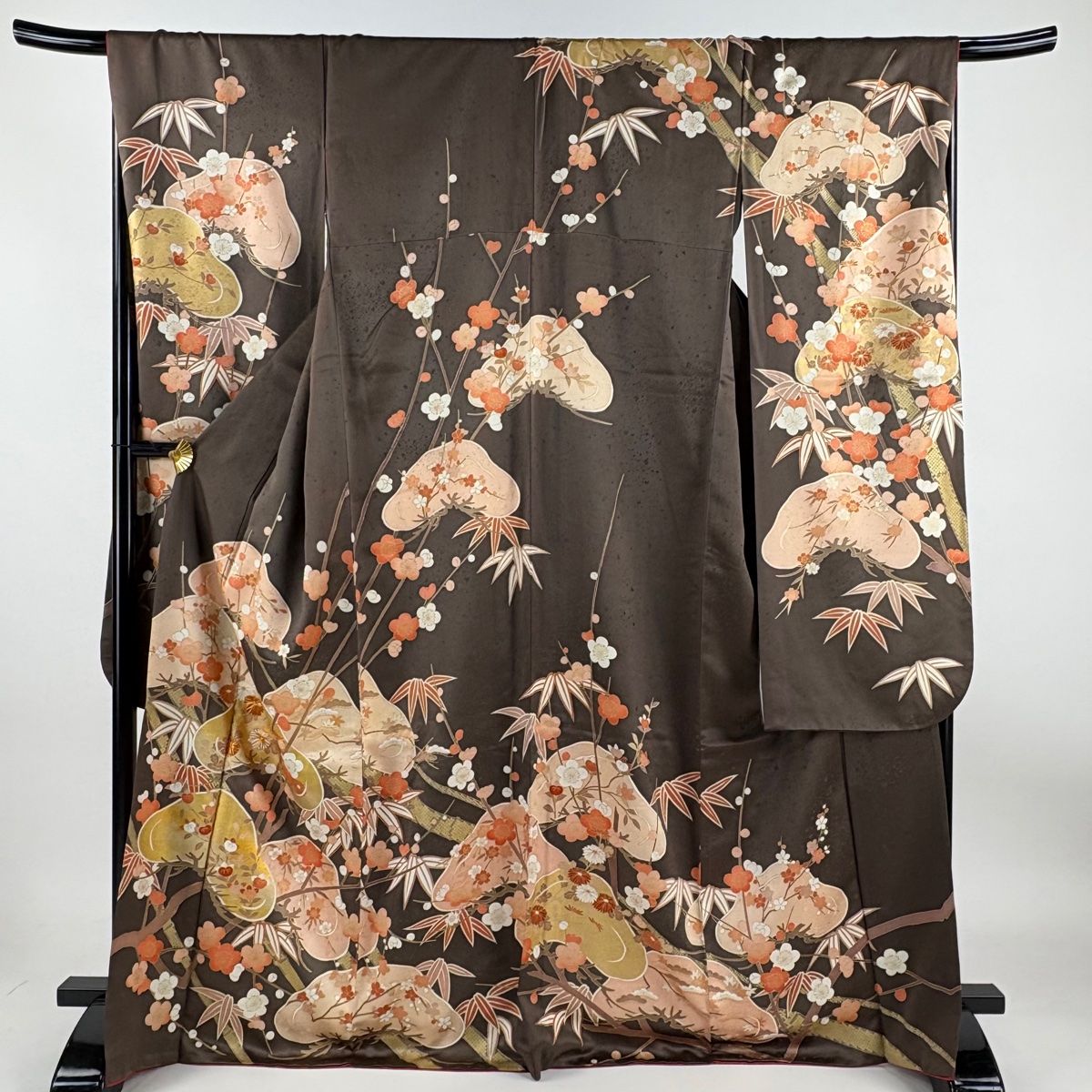 【美品】ロング振袖　松竹梅・蝶模様　茶紫×黒　金彩友禅　身丈165cm 振袖】黒/紫・蝶 | 二十歳振袖館Az