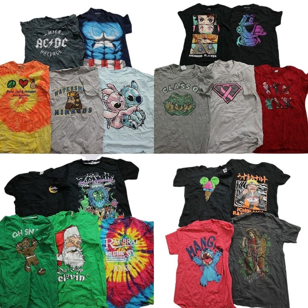 古着卸 まとめ売り カラーmix プリント 半袖Tシャツ 19枚セット (メンズ S ) キャラクター タイダイ アニメ サンタクロース MS6503