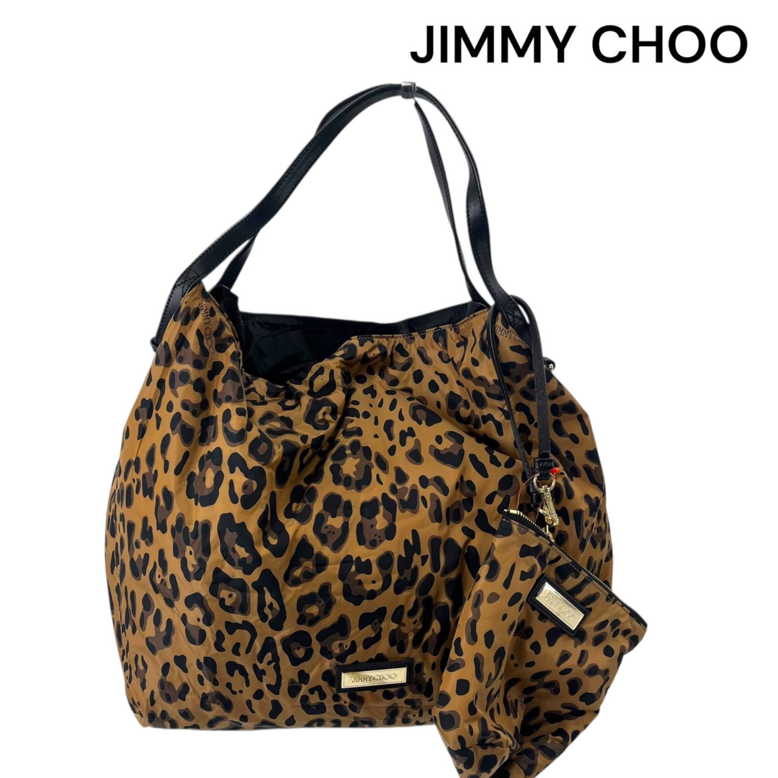 美品 ジミーチュウ JIMMY CHOO レオパード柄 ナイロン トート 