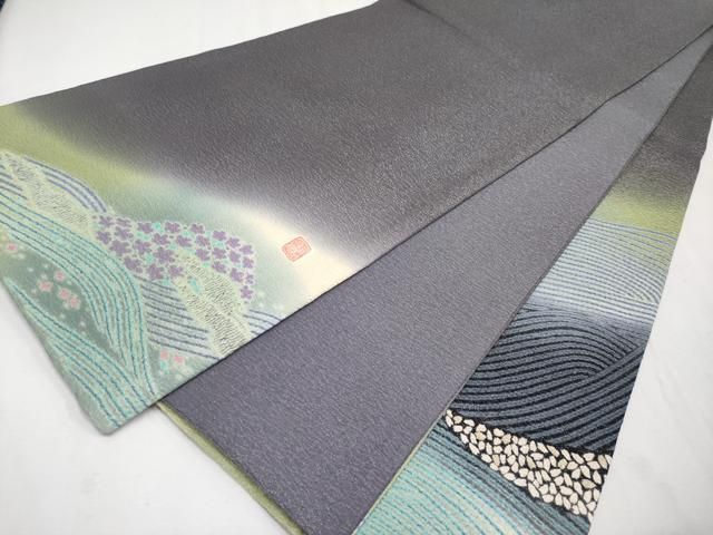 平和屋本店□極上 十日町 名門 滝泰謹製 太鼓柄袋帯 相良刺繍 おぼろ染  