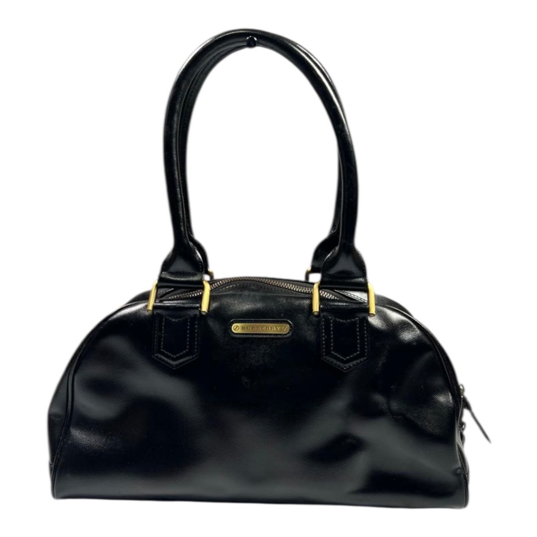 BURBERRY バーバリー ミニボストンバッグ ハンドバッグ ブラック 本革 レザー ノバチェック