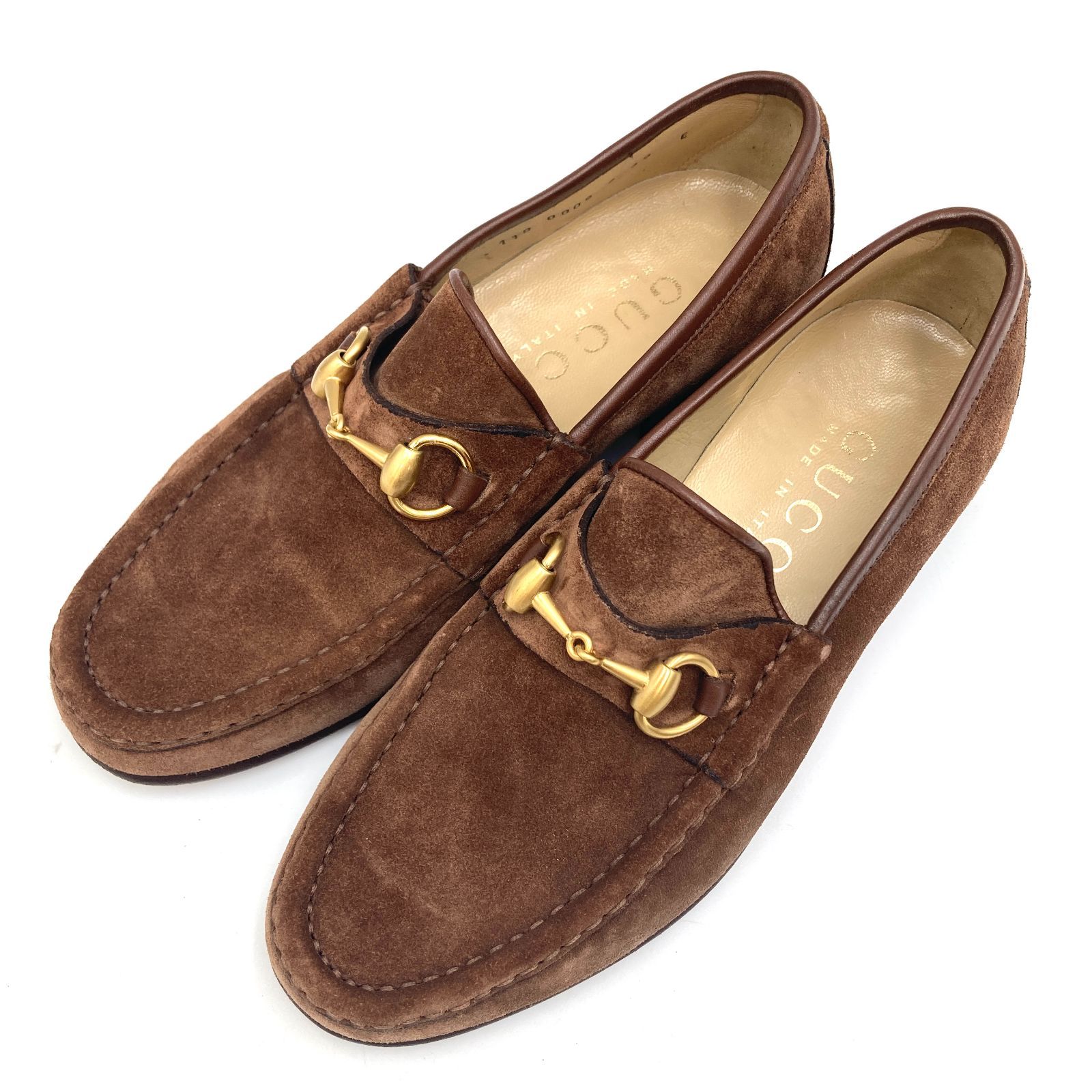 GUCCI ビットローファー39 E スウェードブラウン