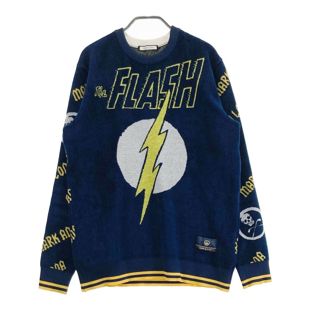 サイズ：48 MARK&LONA マークアンドロナ DCコラボ THE FLASH ニットセーター  ネイビー系 [240101452659] ゴルフウェア メンズ ストスト サイズ：48 MARK&LONA マークアンドロナ DCコラボ THE FLASH