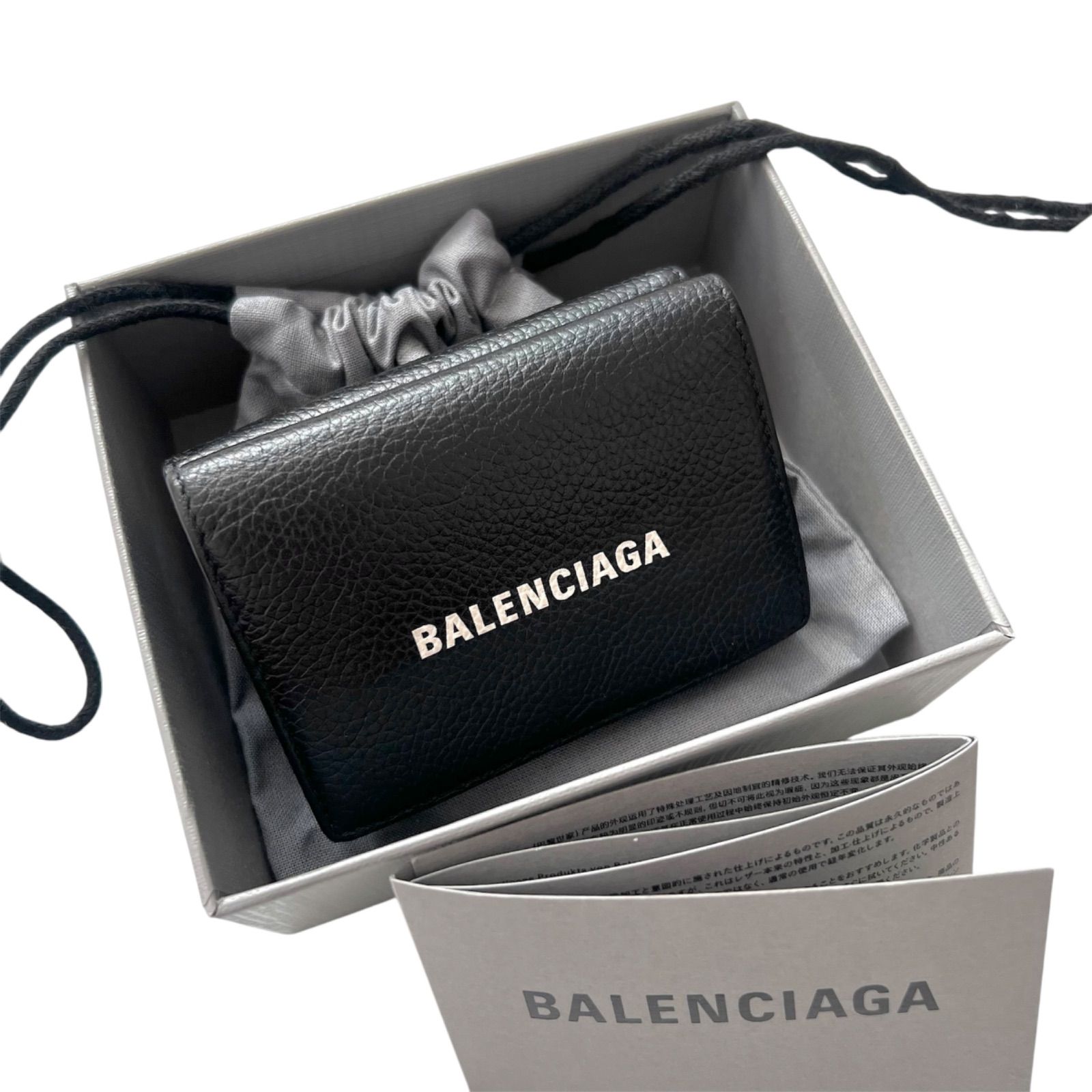 美品 BALENCIAGAバレンシアガ財布三つ折594312カーフレザーロゴ黒 ミニ